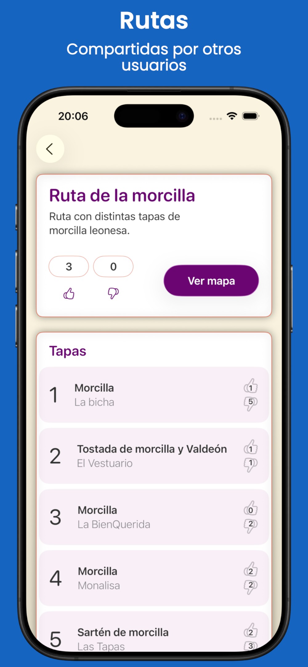 Pantalla de Detalle de Bar y Votaciones